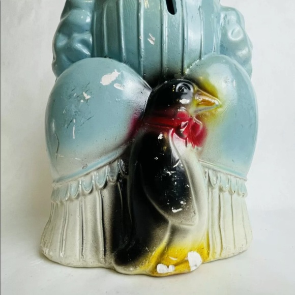 Vintage JUMBO Chalkware Elegant Bear & Penguin Piggy Bank Large 12.5” Tall - Picture 5 of 11
